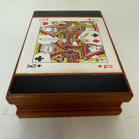 Wooden Playing Card Box Ceramic Tile King Queen Spades Vintage MCM Green Felt - Picture 15 of 16
